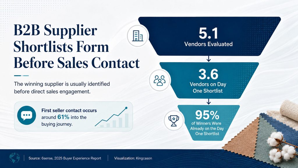B2B supplier shortlist funnel showing 95 percent of winning vendors were on the Day One shortlist