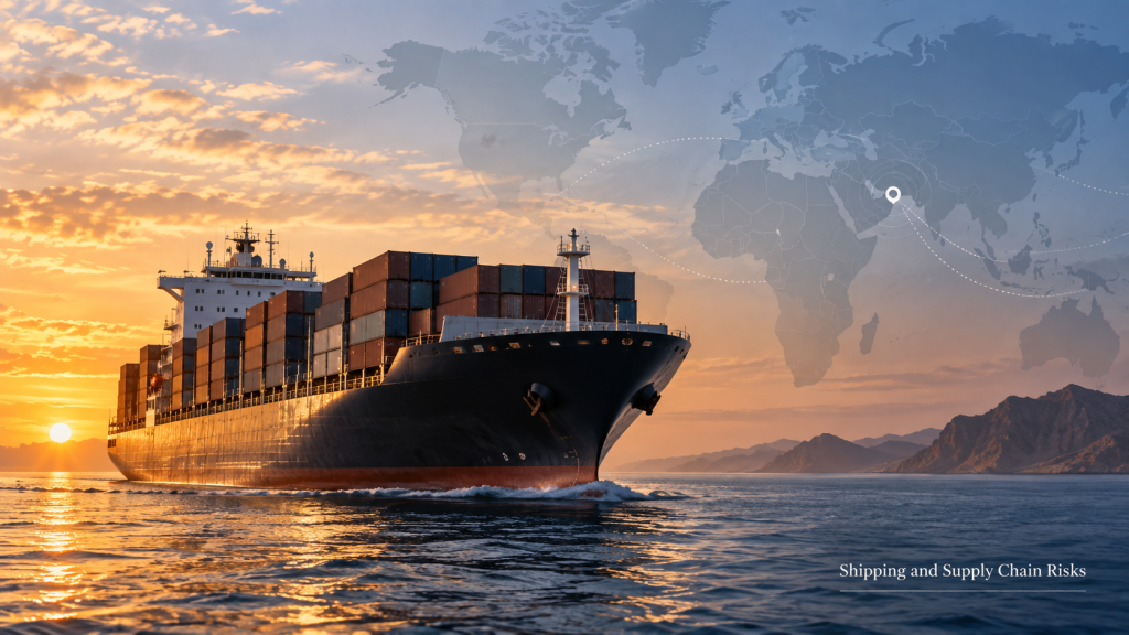 Container shipping and supply chain risks near the Strait of Hormuz
