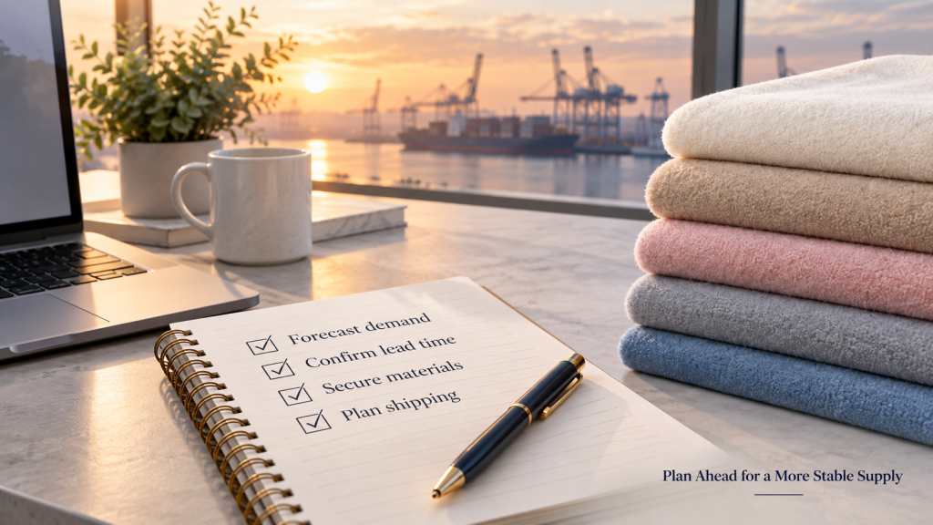 Polyester fabric sourcing plan with demand forecasting, lead time, raw materials and shipping preparation
